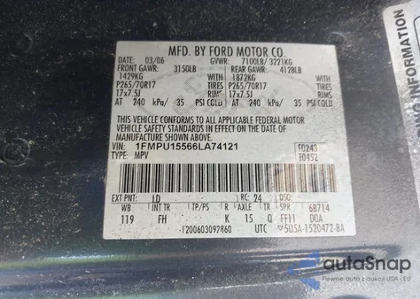 2006 Ford Expedition Xlt/Xlt Sport z USA, uszkodzony, nr VIN 1FMPU15566LA74121